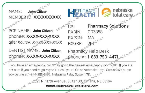 USA Nebraska total care health insurance card